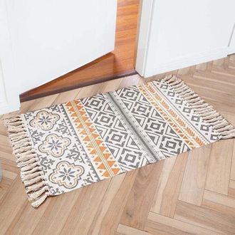 OEM Alfombra Bohemia De Algod&oacute;n Tejido Con Borlas, Lavable, 90 X 60 Cm, Para Cocina, Ba&ntilde;o, Dormitorio, Lavadero, Uso Interior -crezuo