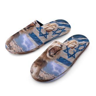 Generic Israeli Flag with Lion Mens Cozy Memory Foam Slippers Warm Cotton House Shoes Comfy Slipper for Indoor Outdoor