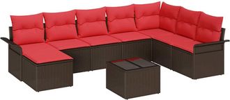 vidaXL Conjunto De Sof&aacute; De Jard&iacute;n 9 Uds. Marr&oacute;n Rat&aacute;n Sint&eacute;tico Vidaxl