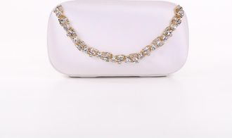 Badgley Mischka Celestine Satin Minaudiere with Crystal Necklace Handslip in White at Nordstrom, Size Small