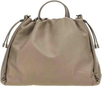 Brunello Cucinelli Taupe Leather Drawstring Bag