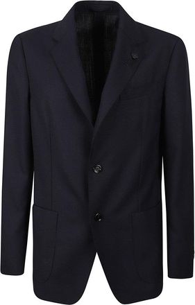 Lardini Single-Breasted Navy Blazer With Textured Finish