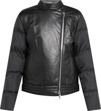 Emporio Armani Jassen, Dames, Zwart, L, Leer, Hybrid Caban Jas