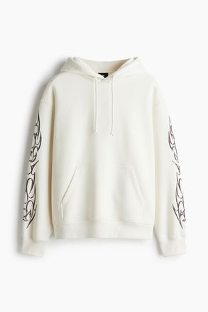 H&M Bedruckter Hoodie in Oversized Fit - White