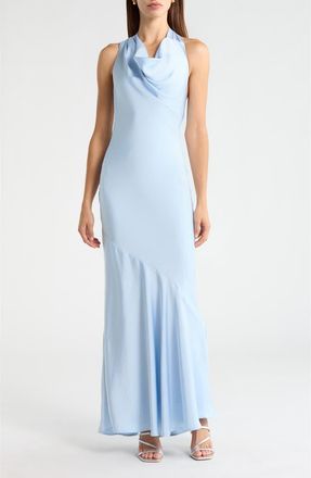 ASTR the Label Varya Cowl Neck Satin Maxi Slipdress in Baby Blue at Nordstrom, Size X-Large