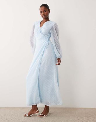 Vila Vestito lungo a maniche lunghe in chiffon plumetis azzurro-Blu