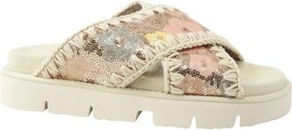 Mou Sequins Criss-Cross Bio Sandaal - Dames - Sandalen - Beige - 40 EU - Leer - Schoenen