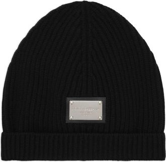 Dolce & Gabbana logo-plaque ribbed beanie - women - Cashmere/Wool - One Size - Black