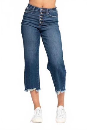 Judy Blue Womens Marshall High Rise Button Fly Wide Leg Crop Jeans In Blue