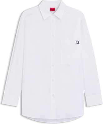 HUGO BOSS Hugo Womens Oversized-Fit Blouse in White Cotton - Size 14 UK