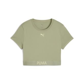 Puma Trainingsshirt PUMA W STRONG TEE - SHORT, Damen, Gr. XL, lux army, Interlock, Obermaterial: 85% Polyester, 15% Elasthan, regular fit kurz, Rundhals, S