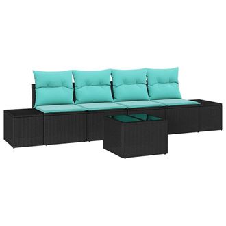 vidaXL Conjunto De Sof&aacute; De Jard&iacute;n 5 Uds. Negro Y Turquesa Vidaxl
