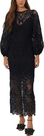 Farm Rio Farm Rio Nature Black Guipure Midi Dress