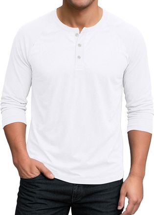 Generic Mens Casual Regular Fit Plain Shirts Man Shirt V Neck T for Men UK Lightweight Button Patchwork Golf Grandad 3/4 Sleeve Henley Black (White, XXL)