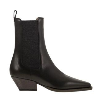 Brunello Cucinelli Brunello Cucinelli, Cowboy Boots, female, Black, Size: 10 US Chelsea Boots with Monili