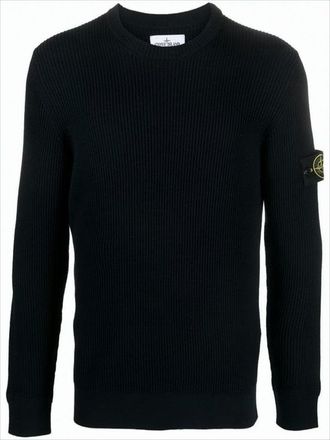 Stone Island Ribbed Knit Sweater With Distinctive Patch Logo
