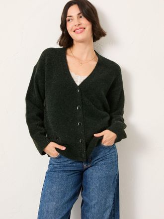 Fat Face FatFace Blanche Green Oversized Sparkle Knitted Cardigan