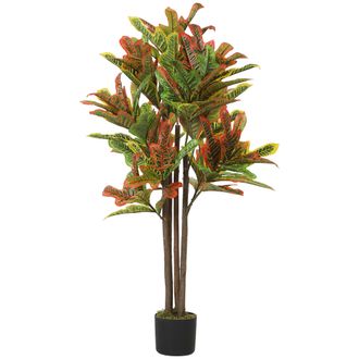 HOMCOM Homcom Crot&oacute;n Artificial 120 Cm, Planta Artificial Decorativa Con Maceta Y Hojas, Para Decoraci&oacute;n Del Interior, Hogar, Oficina, Sal&oacute;n, Multicolor