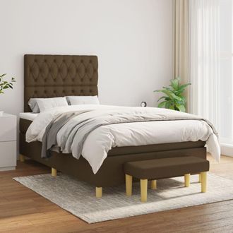 vidaXL Vidaxl - Cama Box Spring Con Colch&oacute;n Tela Marr&oacute;n Oscuro 120x200 Cm