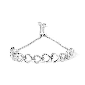 House of Brilliance Silver 1/10 Cttw Diamond Heart Link Bolo Bracelet in White at Nordstrom