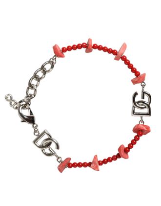 Dolce & Gabbana Zilverkleurige Messing Kralen Hars DG Logo Schakelarmband