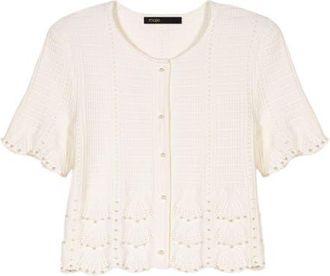 Maje Pointelle knit short sleeve cardigan in White at Nordstrom, Size Medium