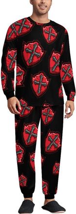 Generic Knights Templar Crusader Cross Mens Pajamas Set 2 Piece Lounge Set Long Sleeve Pullover And Pants Comfy Sleepwear M