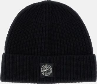 Stone Island Black Logo Beanie Hat
