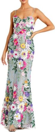 Mac Duggal Floral Embroidered Sleeveless Bustier Gown in Sage Multi at Nordstrom, Size 14