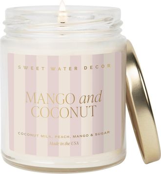 Sweet Water Decor 9oz Clear Jar Glass Candle - Patterned Label in Mango & Coconut at Nordstrom
