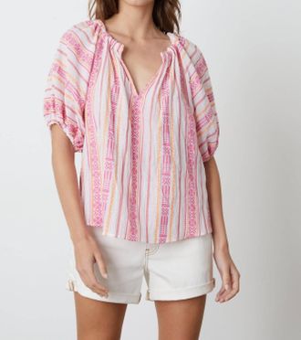 Velvet Kimmy Boho Raglan Top In Pink Multi