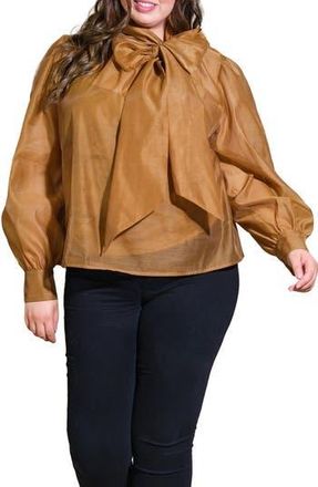 Flying Tomato Bow Neck Organza Top in Camel at Nordstrom Rack, Size 1 X