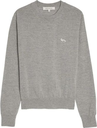 Maison Kitsun&eacute; Baby Fox wollen trui - Dames - Ronde hals truien - Grijs - S - Wol - Truien & Vesten