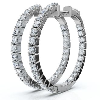 Pompeii3 1 1/2 ct Diamond Inside Outside Hoops Vault Lock 1 Tall 14k White Gold