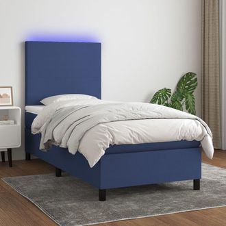 vidaXL Cama Box Spring Colch&oacute;n Y Luces Led Tela Azul 80x200 Cm Vidaxl