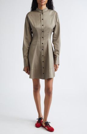 Proenza Schouler Janan Long Sleeve Cotton Stretch Sateen Dress in Dark Flax at Nordstrom, Size 12