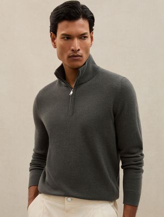 Reiss Fern Green Atelier Cashmere Half-zip Jumper, Q01