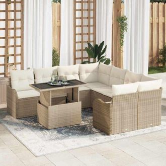 vidaXL Conjunto De Sof&aacute; De Jard&iacute;n Con Coj&iacute;n 9 Pcs Beige Polirat&aacute;n Vidaxl
