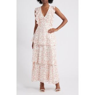 Lulus Wren Floral Ruffle Tiered Maxi Dress in Pink Floral at Nordstrom, Size X-Small