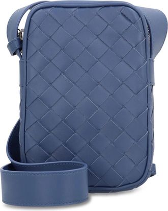 Bottega Veneta Intrecciato telefoonpouch met rits - unisex - Telefoonaccessoires - Blauw - ONE Size - Accessoires