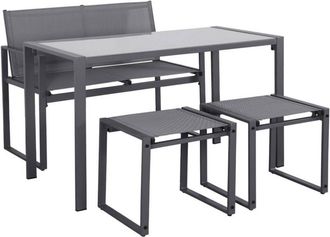 Sweeek Steel and Textilene Garden Table + 4 Seats Anthracite 125x59.5x74 cm - Tavena