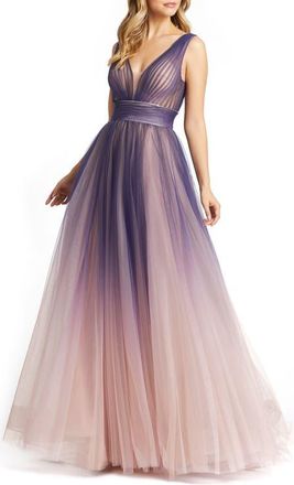 Mac Duggal Sleeveless Ombre Tulle Ball Gown in Indigo Ombre at Nordstrom, Size 12