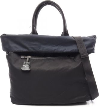 Prada Black Navy Nylon Handbag Tote Bag (Pre-Owned)