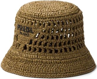 Prada logo-embroidered bucket hat - women - Raffia - S - Green