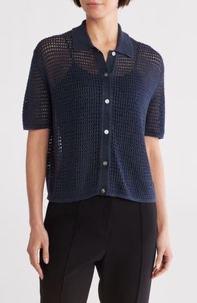 Theory Neo Open Stitch Linen Blend Mesh Cardigan in Nocturne Navy at Nordstrom Rack, Size Small