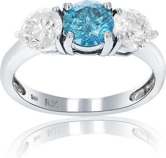 Vir Jewels 2 cttw 3 Stone Blue and White Diamond Engagement Ring 14K White Gold