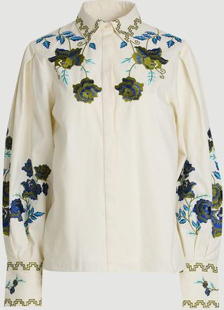 Karen Millen Womens Rose Embroidered Cotton Twill Woven Blouse - White - Size 12 UK