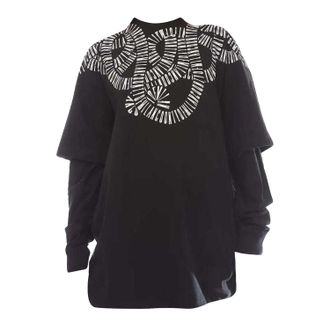 Marcelo Burlon Dames Slangen Vleugels Dubbele Mouw T-Shirt (Zwart/Wit)