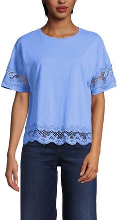 Lands End Short Sleeve Slub Jersey Cutwork T-Shirt in Clear Blue Sky at Nordstrom, Size Large