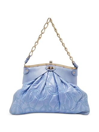Versace Borsa a mano in pelle con arricciatura - Blu